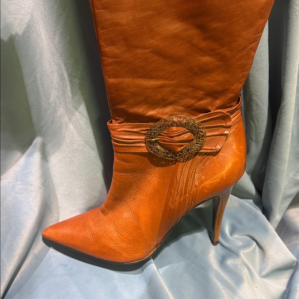 Carlos by Carlos Santana Cognac Leather Mid-Calf High-Heel Boots - Picture 9 of 9